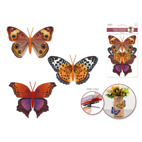 11cmx8cm Patterned Butterflies x3 w/Clip C) Monarch