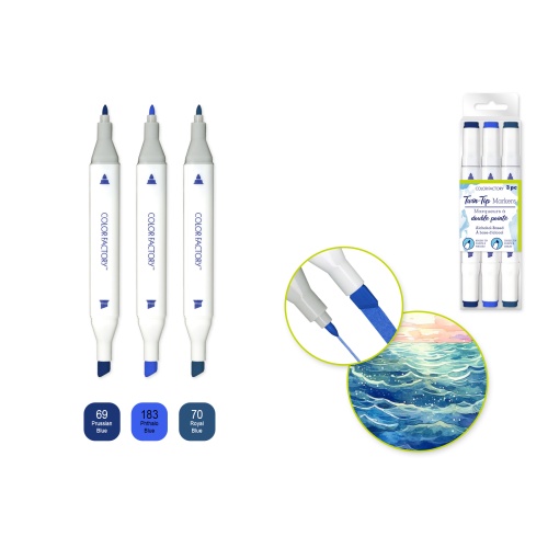 Alcohol Based Twin Markers Fine+Chisel Tips 3pk D) Denim