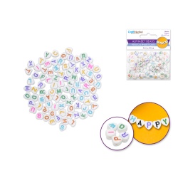 Alphabet Beads: 6mmx7mm Heart x90 4mm(T) A) White w/Multi Letters