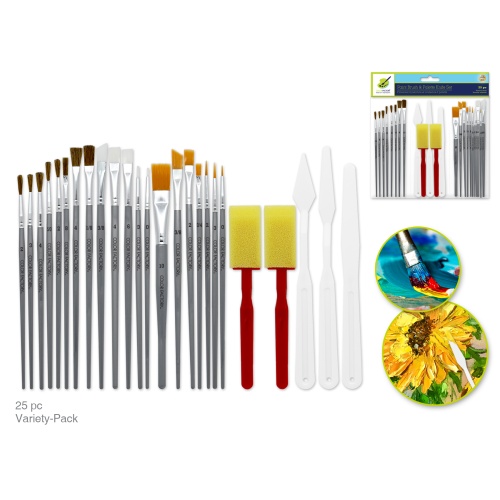 Artist Brush Set: Paint Night 25pc Brush & Palette Knife Set