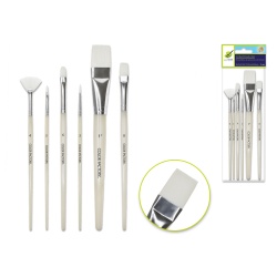 Artist Brush Set: White Synthetic Hair Variety Pack x6 Plastic HandleB) MULTI-SET 2