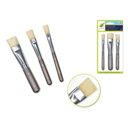 Artist Brush Set: 'Stubbies' Smooth Handle Bristle x3 Wood Handle B) Flat #2/4/6