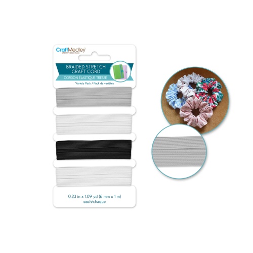 Craft Medley: 6mm X 4m Braided Stretch Craft Cord (4x1m) B) Classic