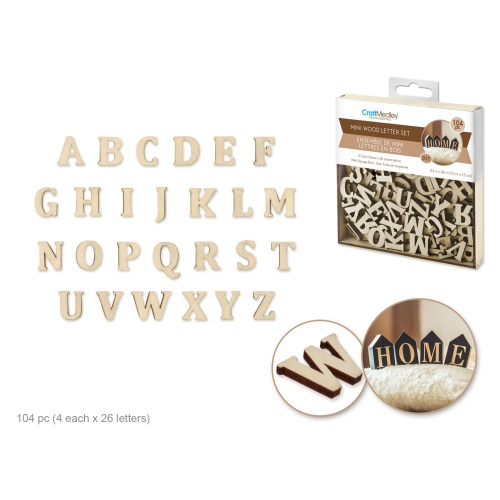 Craftwood: 1.3x1.5cm Mini Letter Box Set 104pc (4ea x 26 Letters) 2mm(T) B) Natural