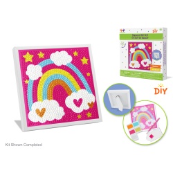 Diamond Painting 5.7x5.7" Framed DIY Canvas Kit w/Stand A) Rainbow"