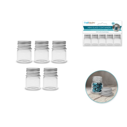 Glass Bottles 22x30mm.6ml. Mini Containers w/Matte Aluminum