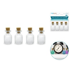 Glass Bottles: 1 Mini Containers w/Cork Lid 4pc Designer Series B) Potion"