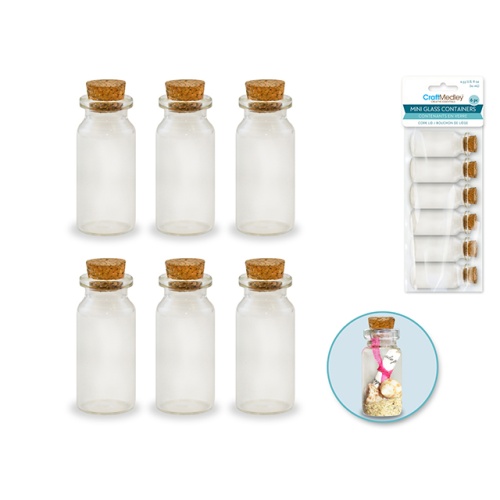 Glass Bottles: Mini Containers w/Cork Lid x6 10ml