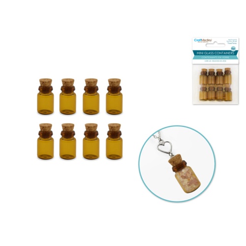 Glass Vials: 1.1cmx1.8cm Tinted Mini w/Cork Lid x8