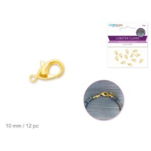 Jewelry Findings: 10mm Lobster Claw x12 w/Clasp A) Gold