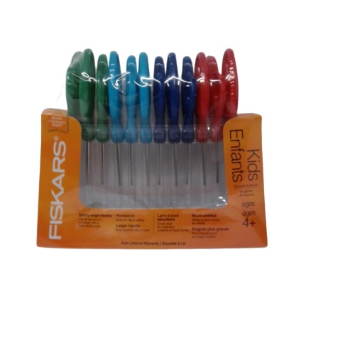 Kids Scissors 12pk. Safety Edged Blades Ass't Colours Fiskars