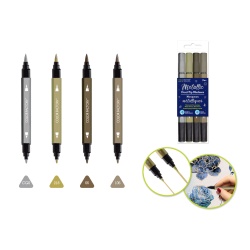 Metallic Dual-Tip Markers Fine+Brush 4pk Water Based B) Metallique