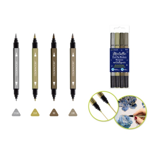 Metallic Dual-Tip Markers Fine+Brush 4pk Water Based B) Metallique