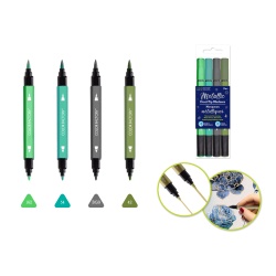 Metallic Dual-Tip Markers Fine+Brush 4pk Water Based C) Verde