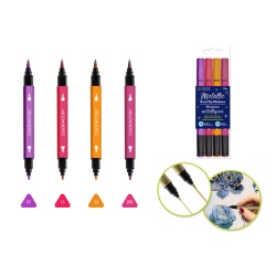 Metallic Dual-Tip Markers Fine+Brush 4pk Water Based D) Fresh
