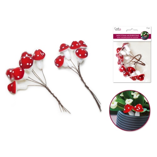 Mini Foam Mushroom Picks 12pc 2cmx6/2.5cmx6