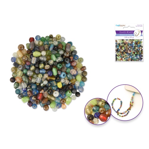 Multi-mix Glass Beads: 4mm-6mm Mix Luster Polish 30g F) Multi-mix