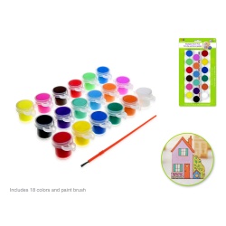 Paint Pots 18pk W/Brush Washable Asst (18x6ml) Lil' Artist