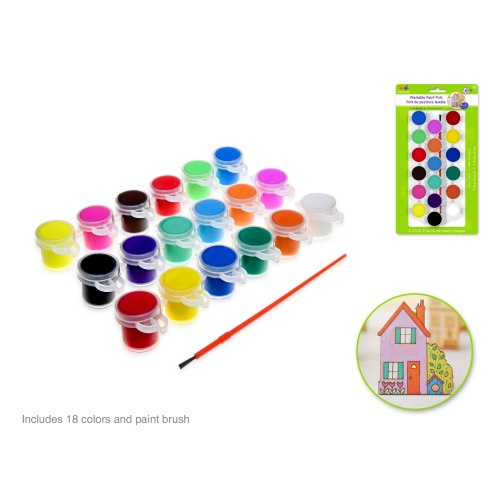 Paint Pots 18pk W/Brush Washable Asst (18x6ml) Lil' Artist