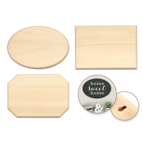 Wood Decor: 6.5x10 Plaques Rect/Oval/Cut-Away Asst 3styles 8 Each x 3 Styles