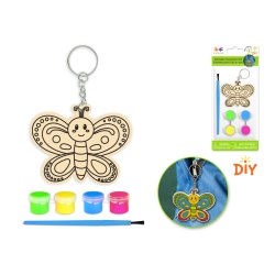 Wood Keychain Kit DIY w/4 Paint Pots+Brush A) Butterfly