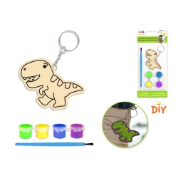 Wood Keychain Kit DIY w/4 Paint Pots+Brush D) T-Rex