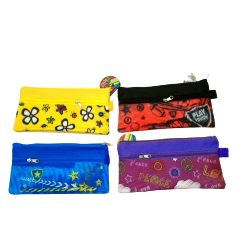 Pencil Case Fabric 2 Zip Assorted Back 2 School Supplies