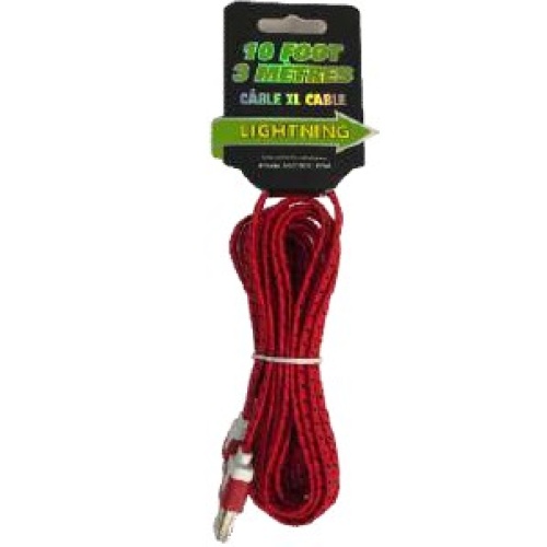 Cable Lightning™ Iphone 10 foot braided USB assorted colours