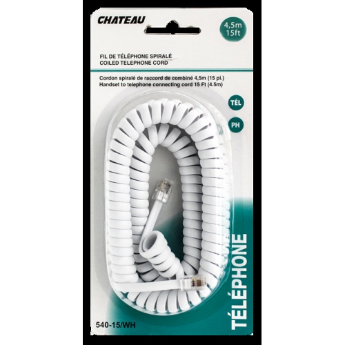 Phone Line Cord White 15 foot
