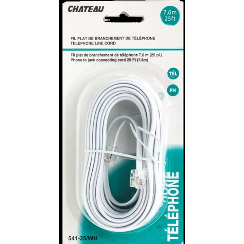 Phone Line Cord White 25 foot