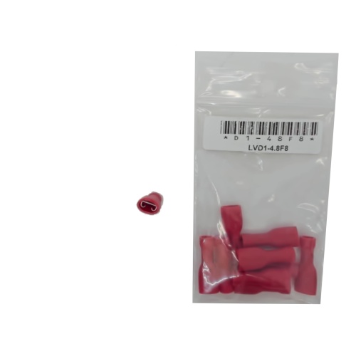 Fully Insulated Female Disconnect Crimp Terminal Stud Size: 0.8 X 4.75 / 0.032 X 0.187-Red Bag of 10