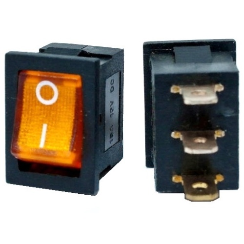 ON-OFF Rocker switch S.P.S.T. 15A maximum / 12 VDC. S.P.S.T.