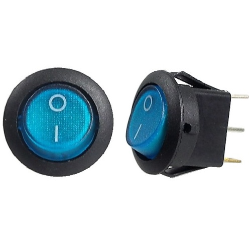 ON-OFF blue rocker switch 10A / 125V AC or 6A / 250V AC S.P.S.T., 3 pins