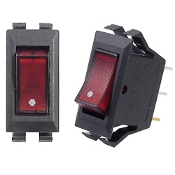 ON-OFF red rocker switch 16A  / 250V AC. - S.P.S.T., 3 pins