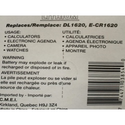 Lithium 3 volt batteries CR1620 2 pack