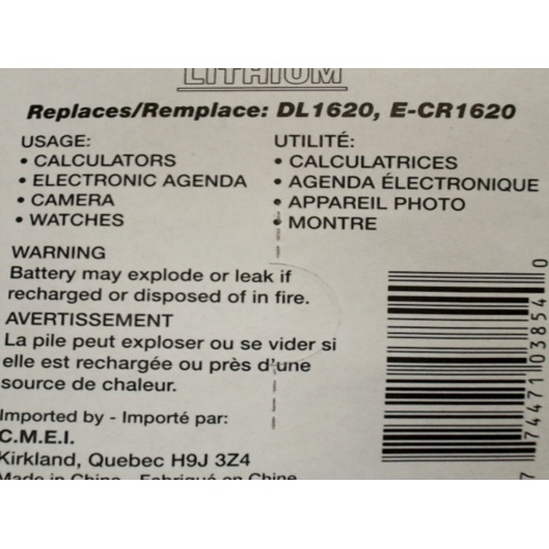 Lithium 3 volt batteries CR1620 2 pack