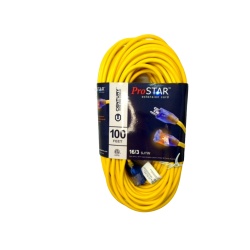 Extension Cord 100' Yellow 16/3 SJTW Lighted Ends Prostar Century(endcap)