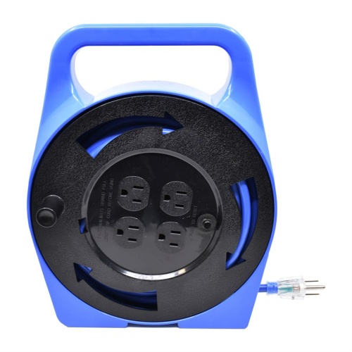 Extension Cord Indoor In Plastic Reel SJT 16 / 3 4-Tap GFI Blue 25ft