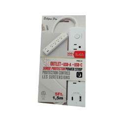 Power bar with surge protector 4 outlet USB-A Type-C® with 5 foot cord
