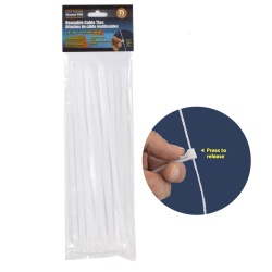 Cable Ties Reusable 15-PC, 8mmx11.8, White Home Essentials"