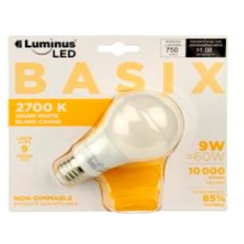 LED BASIX 9W A19 2700K LUMINUS