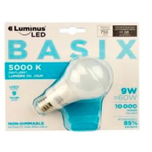 LED BASIX 9W A19 5000K LUMINUS