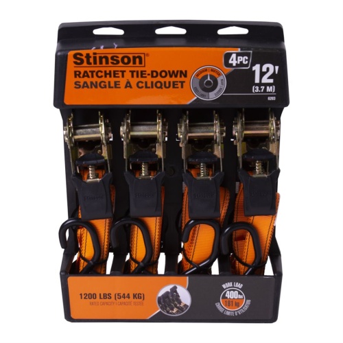 Ratchet tie-down 12 foot 3.7m 1200lb 544kg Stinson 4 pack