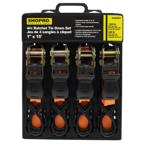 Ratchet tiedown 4 pc 1 inch x 15 foot HD PVC grip