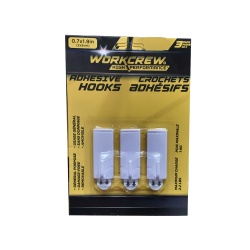 Adhesive Hooks 0.7 x 1.9" 3pk. Workcrew"