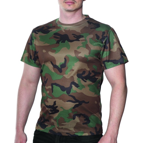 Military T-shirts Small Woodland Kwik Dry Short Sleeve