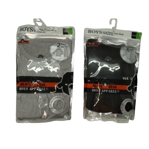 Boy's Thermal Set 2pc. Long Sleeve Crew Neck Black Bear Ass't