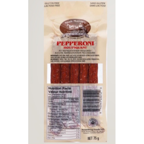 Pepperoni - Hot 6 inch 5 pcs 75g - Heidelberg Foods Ltd. Made in Canada