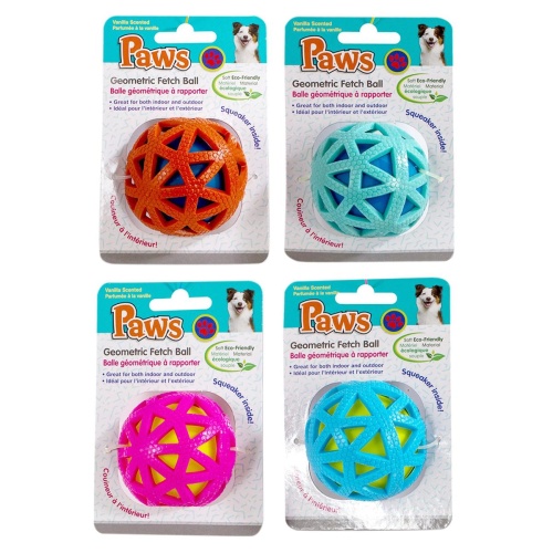 GEOMETRIC FETCH BALL, 3 COLOUR 2.75 inch PAWS