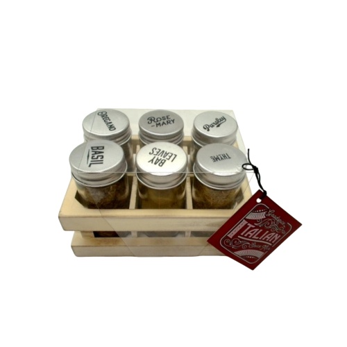 6pc. Spice Jar Set w/Wooden Crate Goodspice Italian Spice Mix